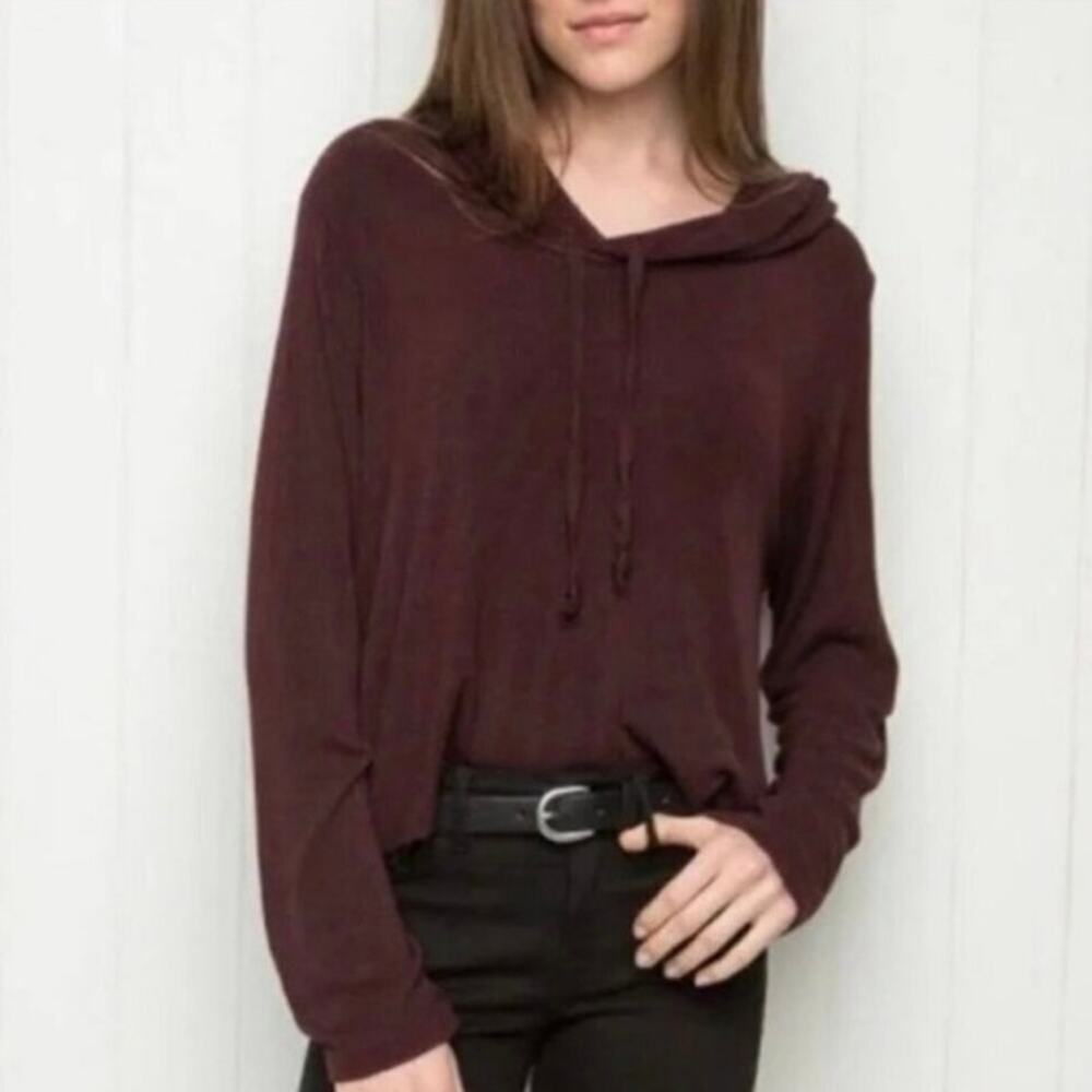 Brandy Melville John Galt Burgundy Hooded Lightweight Sweater One Size